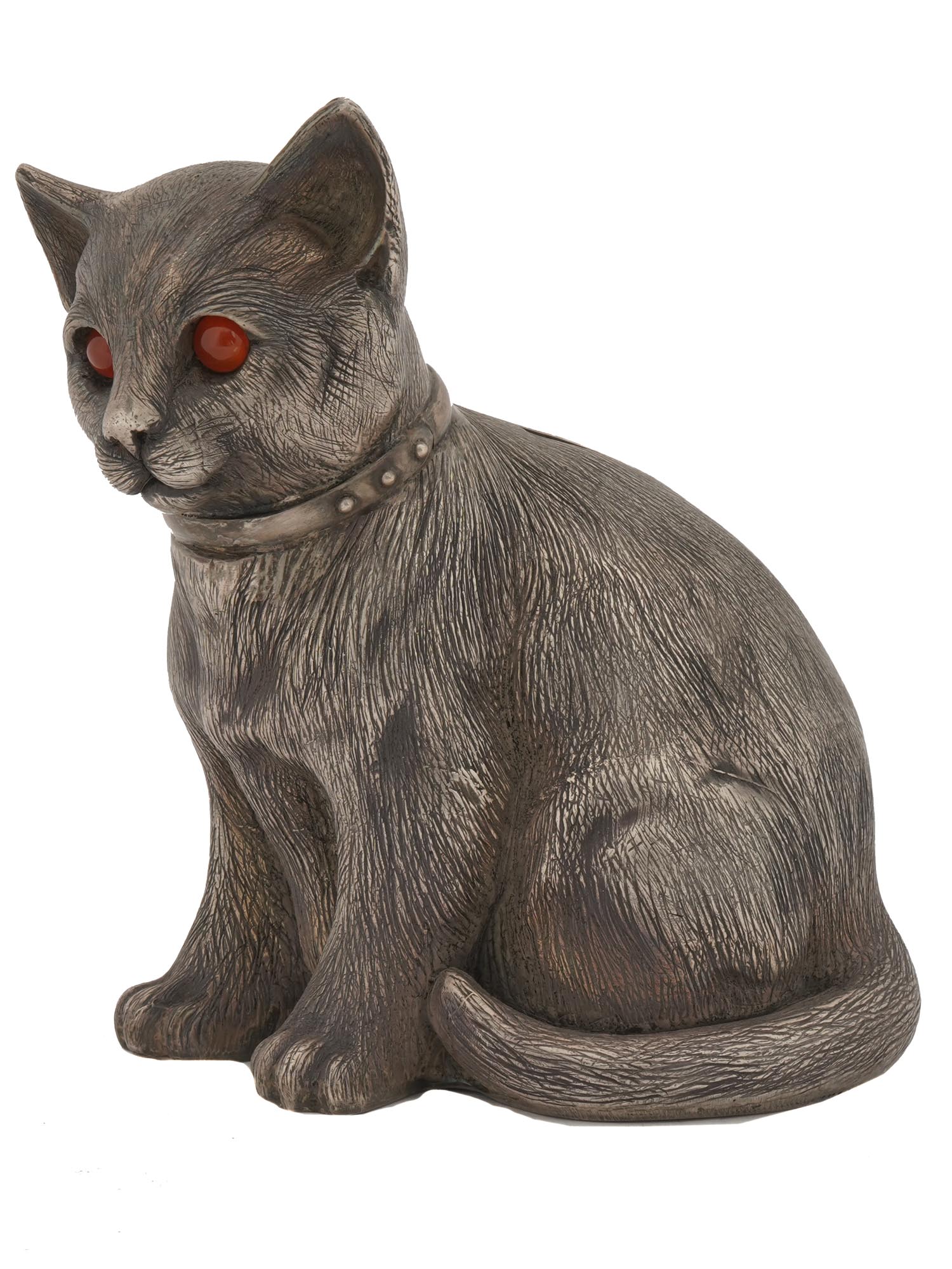 RUSSIAN 84 SILVER CARVED CAT FIGURINE MONEY BANK PIC-0